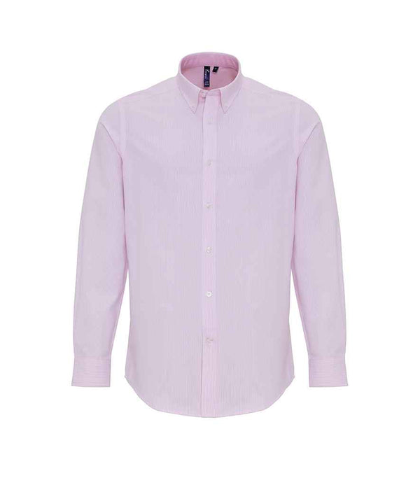 Premier Long Sleeve Striped Oxford Shirt White/Pink