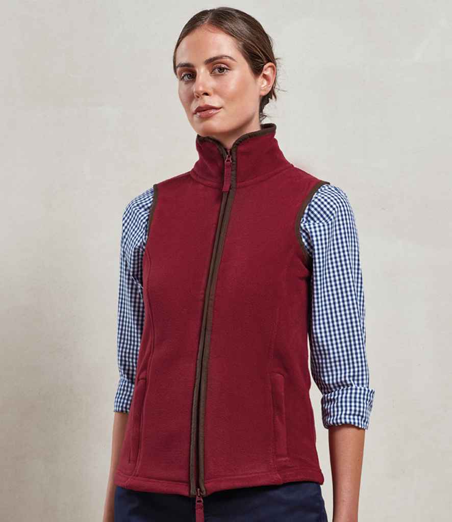 Premier Ladies Artisan Fleece Gilet Burgundy/Brown