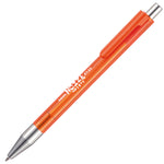 CAYMAN Translucent ball pen with chrome trim in orange with branding down the barrel