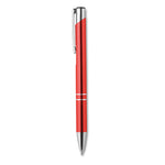 Push button pen with black ink in red