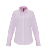 Premier Ladies Long Sleeve Striped Oxford Shirt White/Pink
