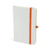 A6 White Notebook with bookmark, pen loop, closure.