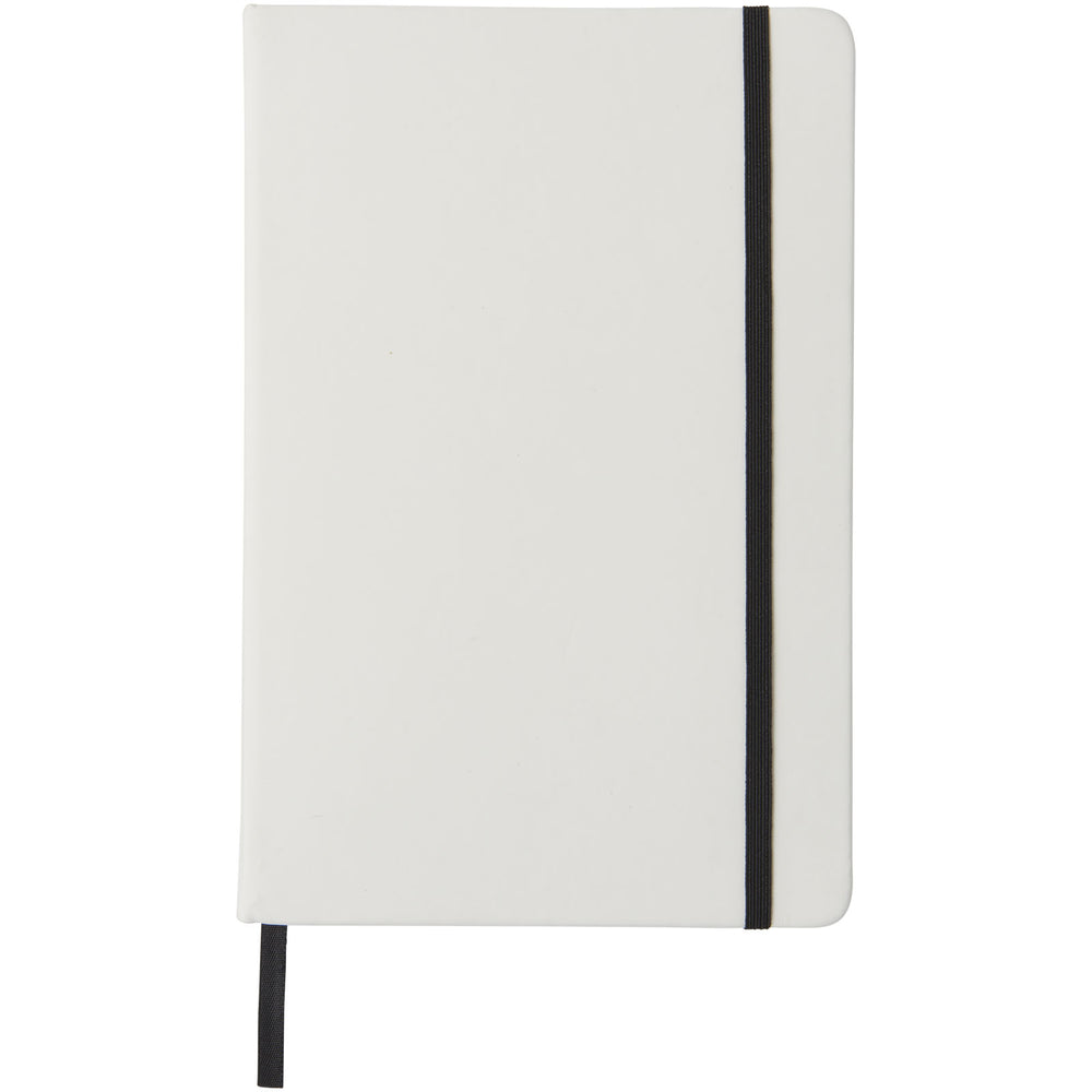 Branded Spectrum A5 white notebook with coloured strap