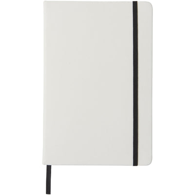 Branded Spectrum A5 white notebook with coloured strap