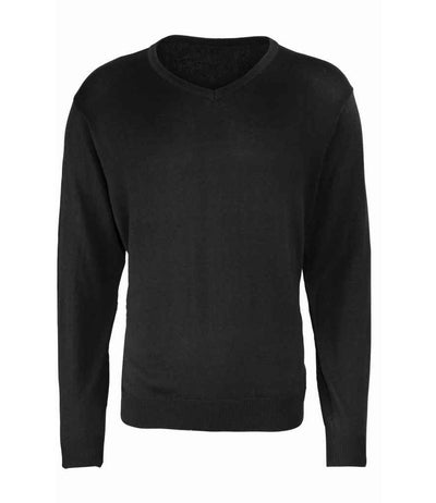 Premier Knitted Cotton Acrylic V Neck Sweater Black
