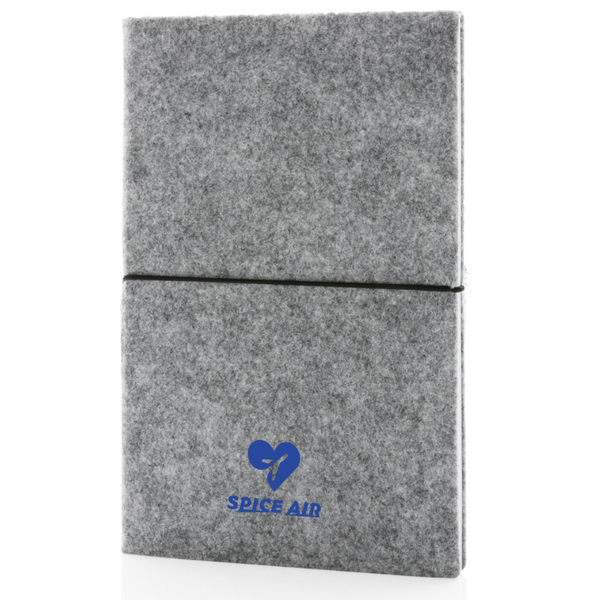 Branded GRS certified recycled felt A5 softcover notebook
