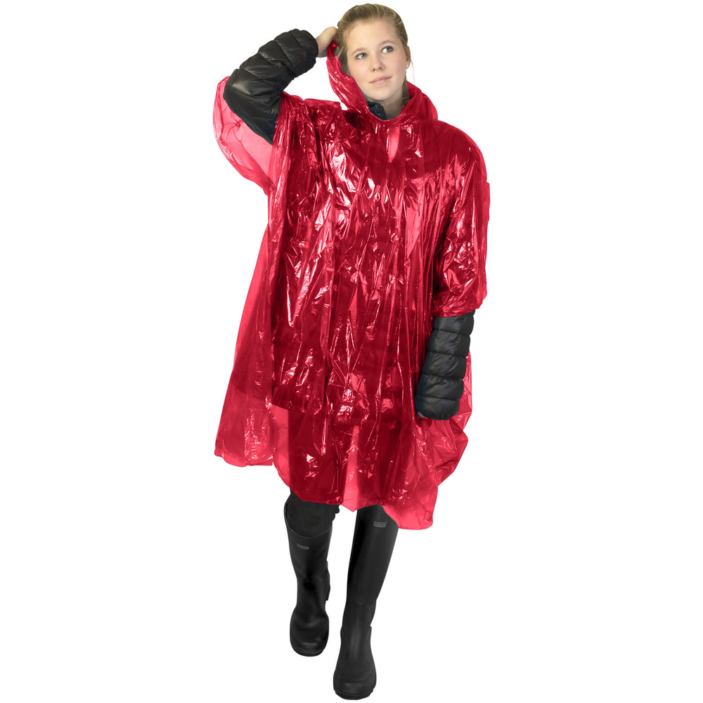 Branded Ziva disposable rain poncho with storage pouch