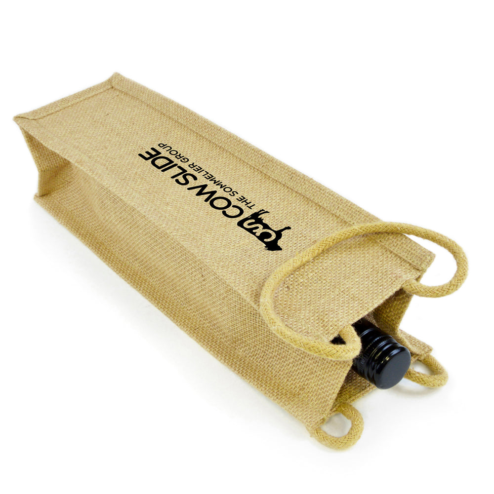 Branded Bordeaux Jute, One Bottle, Wine Bag with carry handles