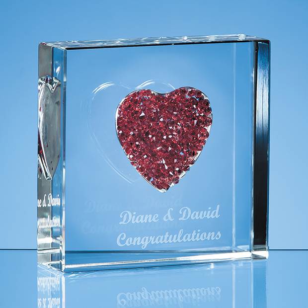 Branded 7.5cm Red Diamante Heart Paperweight