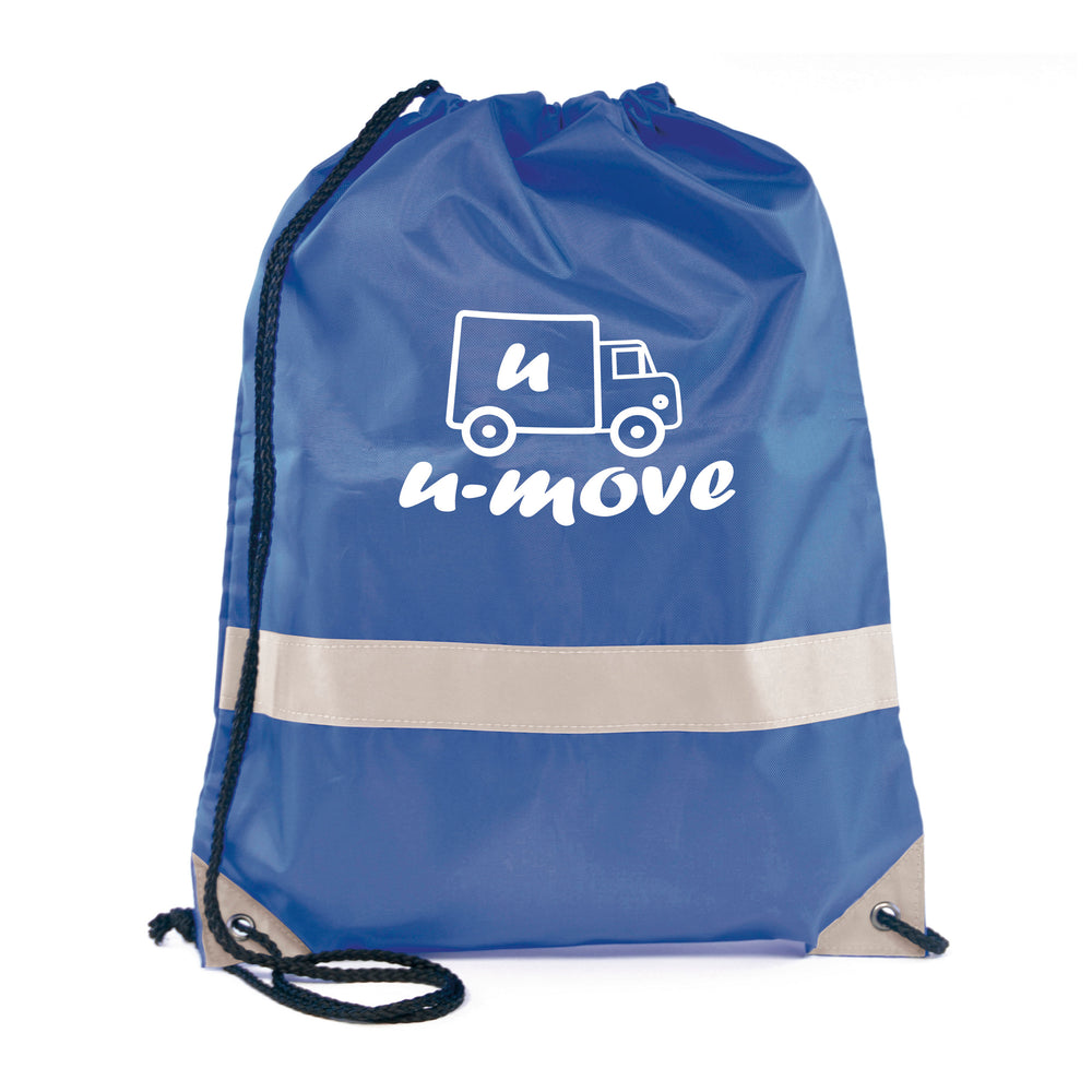 Branded Fluorescent drawstring bag with reflective strip. 210D polyester