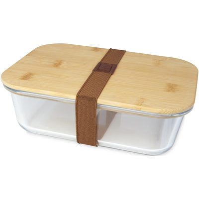 Branded Roby glass lunch box with bamboo lid