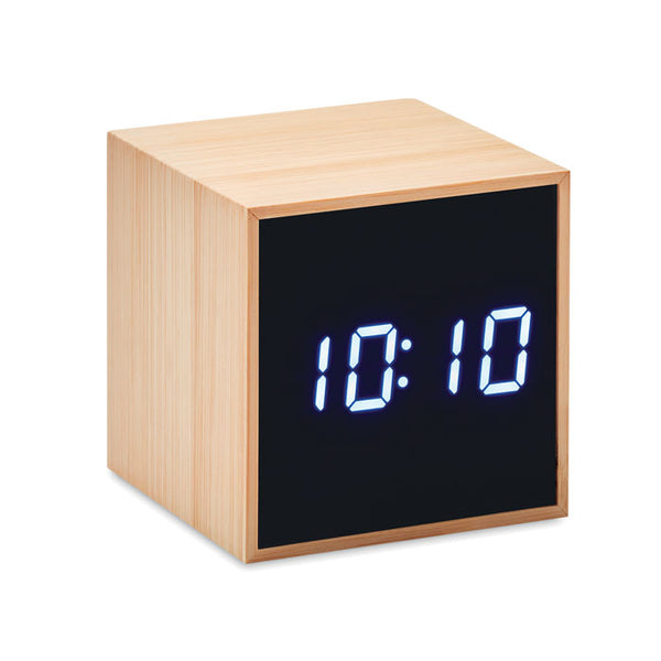 LED alarm clock bamboo casing Cube