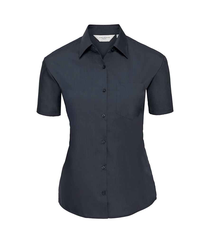 Russell Collection Ladies Short Sleeve Easy Care Poplin Shirt French Navy