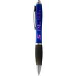 Nash ballpoint pen coloured barrel and black grip in blue with branding down the barrel