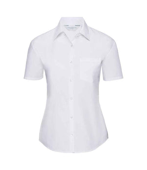 Russell Collection Ladies Short Sleeve Easy Care Poplin Shirt White