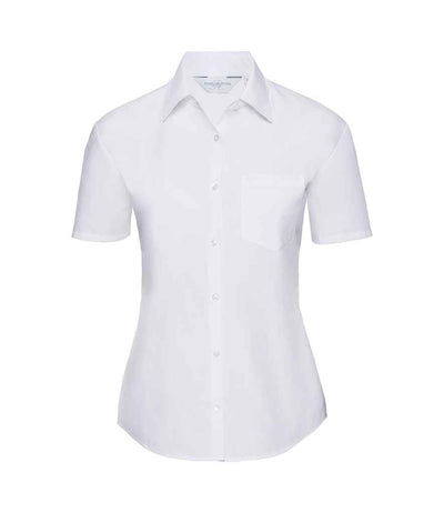 Russell Collection Ladies Short Sleeve Easy Care Poplin Shirt White