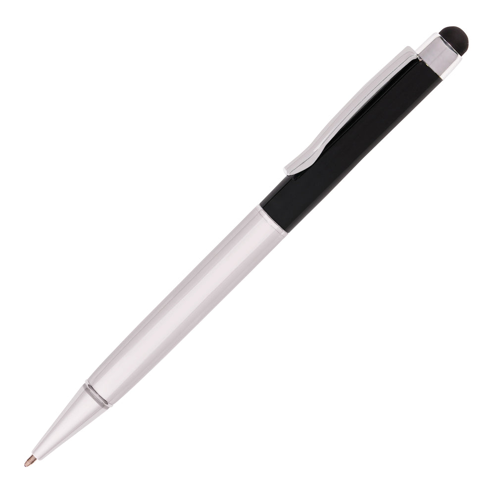 Branded HARRIS Silver Metal Pen. BLACK Upper Barrel. Chrome Undercoat.