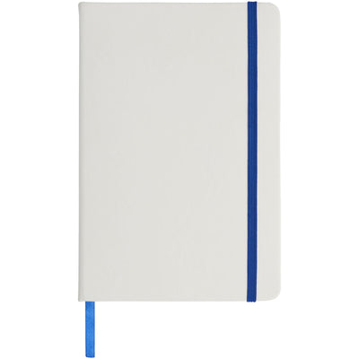 Branded Spectrum A5 white notebook with coloured strap