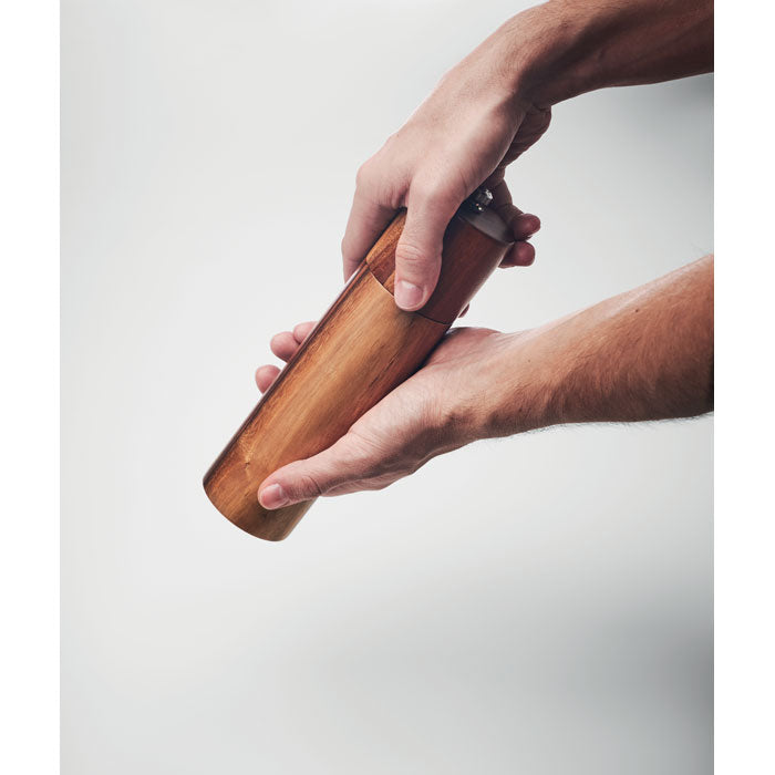 Branded Pepper grinder in acacia wood