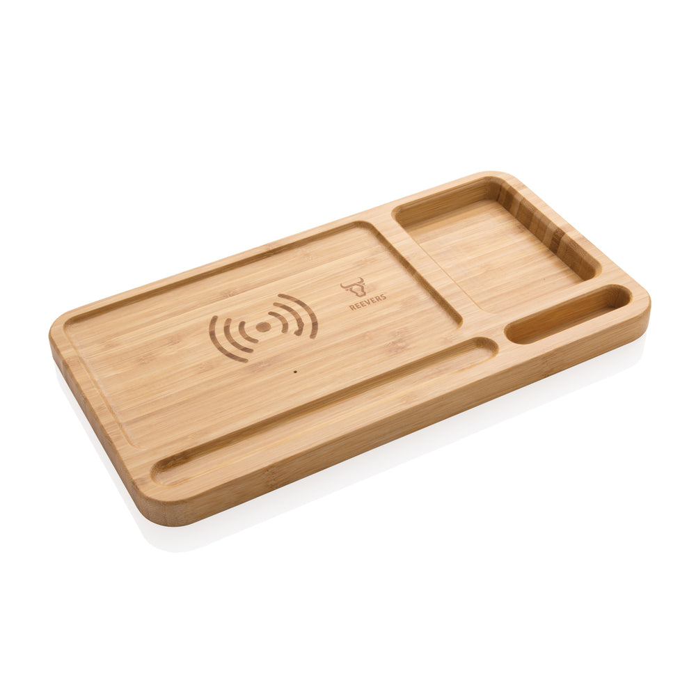 Branded Bamboo desk organiser 10W wireless charger