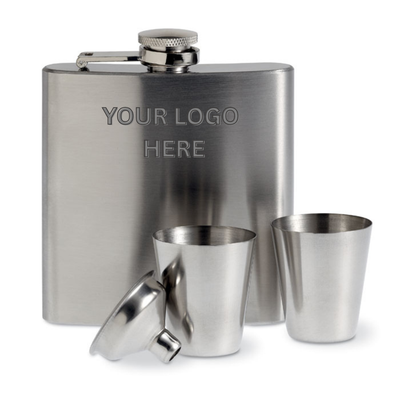 Slim hip flask w 2 cups set