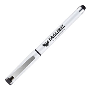 Keyes Rollerball with Stylus in white and branded down the barrel