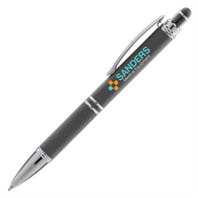 Phoenix stylus pen in taupe colour with a logo printed to the barrel.