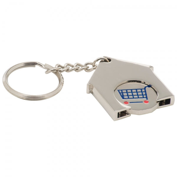 Branded House Shaped Trolley Coin Keyring (Stamped Iron Soft Enamel Infill)