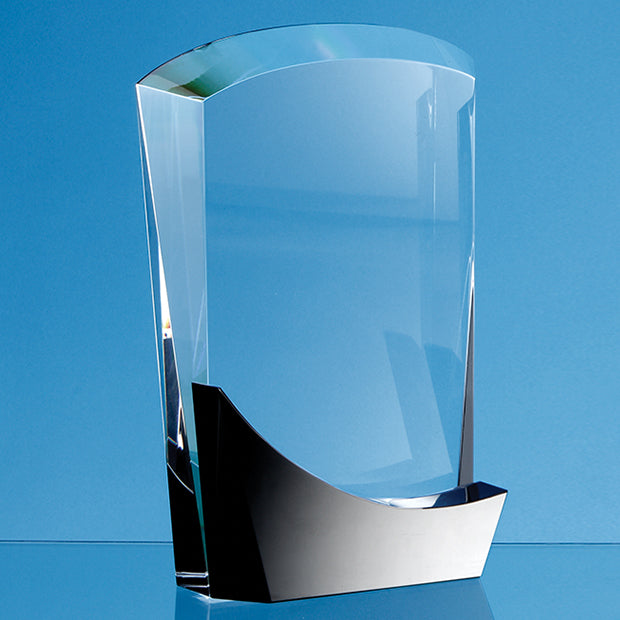 Branded 18cm Optical Crystal Arch Award with Onyx Black Swooping Base