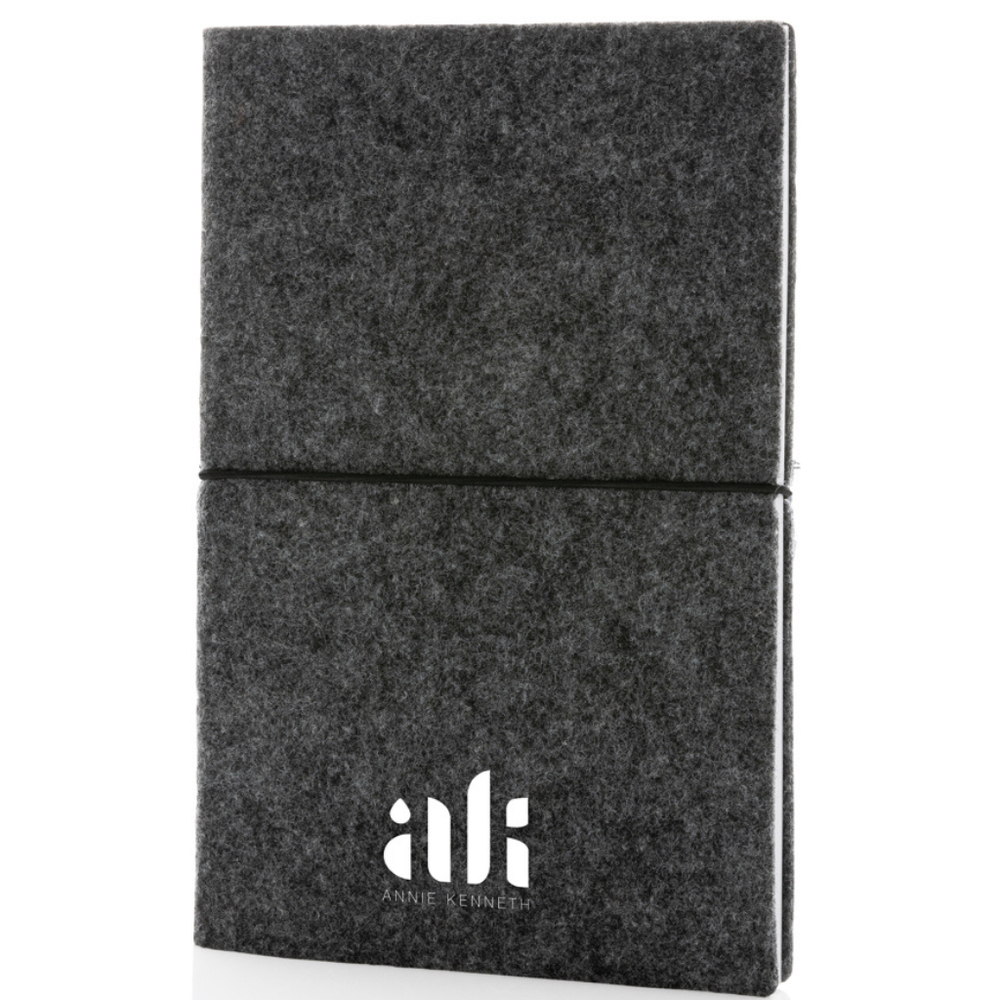 Branded GRS certified recycled felt A5 softcover notebook