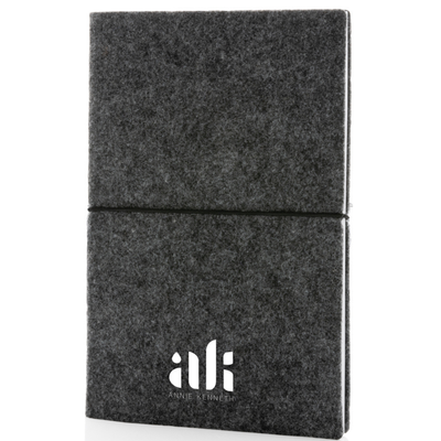 Branded GRS certified recycled felt A5 softcover notebook