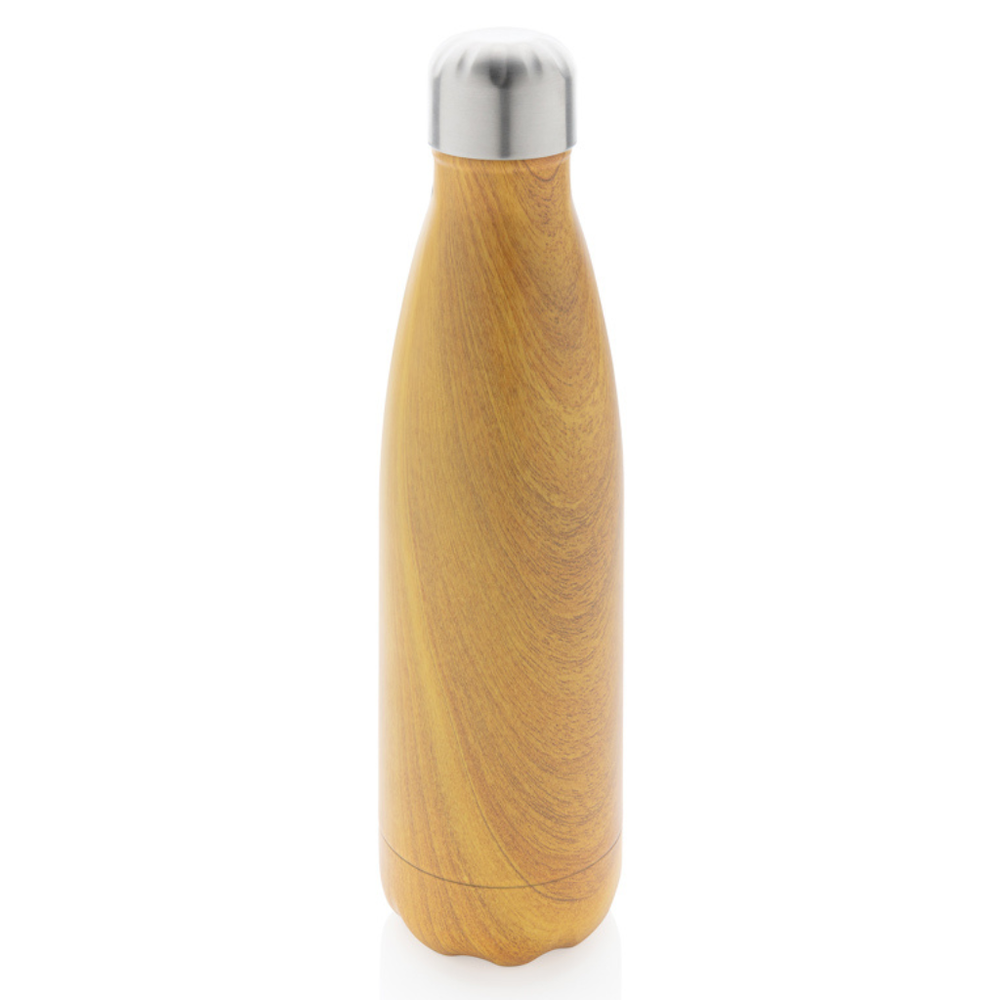 Vacuum insulated stainless steel bottle with wood print