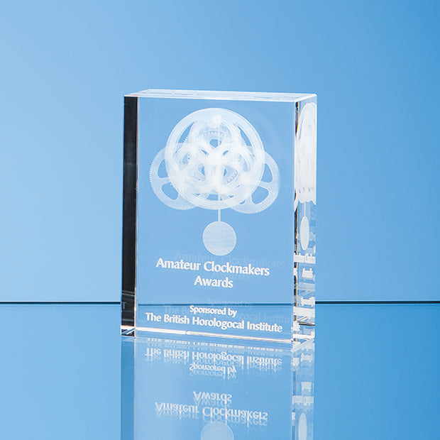 Branded 20cm x 11cm Optical Crystal Rectangle Award, H or V