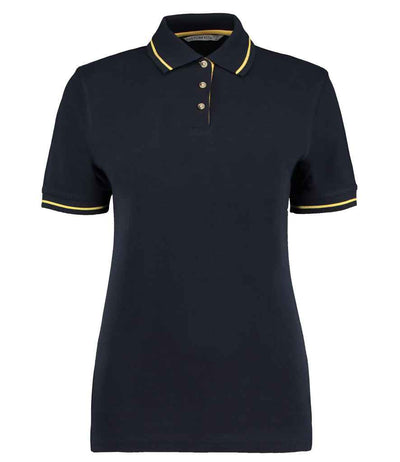 Kustom Kit Ladies St Mellion Tipped Cotton Piqué Polo Shirt Navy/Yellow