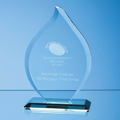 16cm x 11cm x 12mm Jade Glass Flame Award
