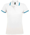 SOL'S Ladies Pasadena Tipped Cotton Piqué Polo Shirt White/Aqua