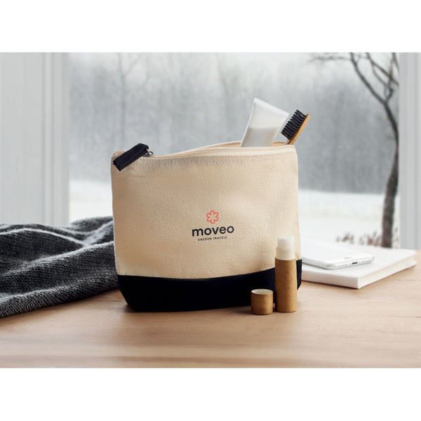 Branded Bicolour cotton cosmetic bag