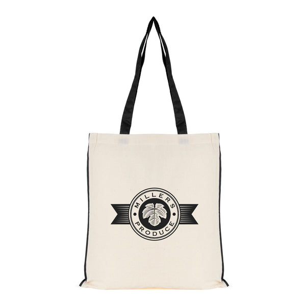 Branded 5oz NATURAL cotton shopper bag with piping trim + handles