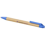 Berk recycled carton and corn plastic ballpoint pen in blue with branding down the barrel