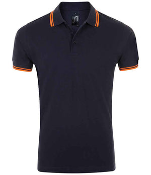 SOL'S Pasadena Tipped Cotton Piqué Polo Shirt French Navy/Neon Orange