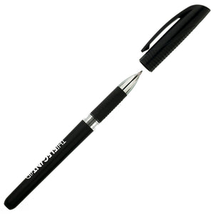 Officeline Gel Roller Pen in black with cap off and branding down the barrel