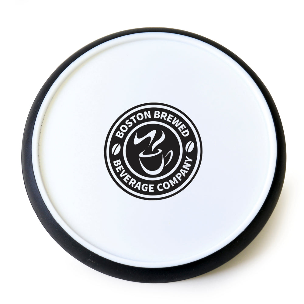 Branded Disk Coaster Round White plastic coaster with trim