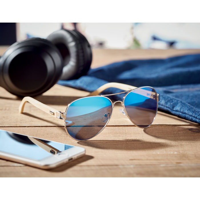 Branded Bamboo sunglasses in pouch