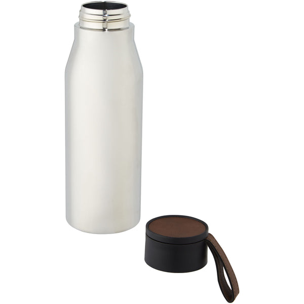 Branded Ljungan 500 ml copper vacuum insulated stainless steel bottle with PU leather strap and lid