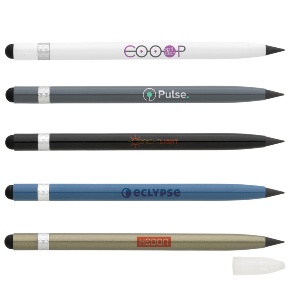 Aluminum inkless pen with eraser