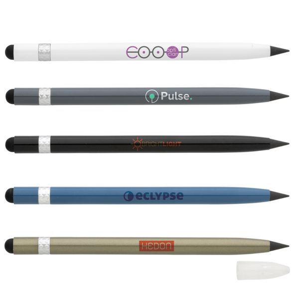 Aluminum inkless pen with eraser