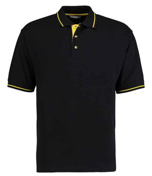 Kustom Kit St Mellion Tipped Cotton Piqué Polo Shirt Black/Yellow