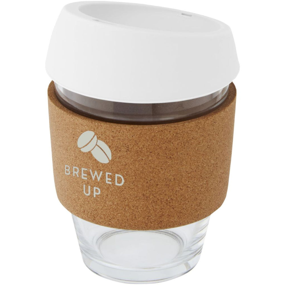 Lidan 360 ml borosilicate glass tumbler with cork grip and silicone lid