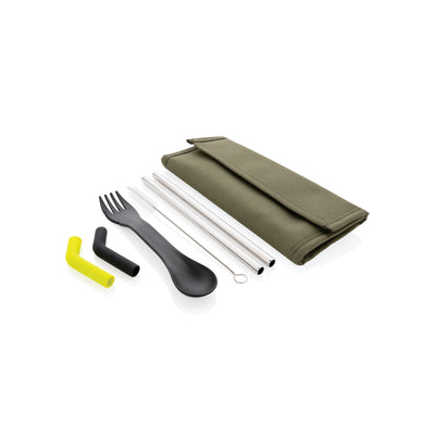 Branded Tierra 2pcs straw and cutlery set in pouch