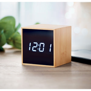 LED alarm clock bamboo casing Cube